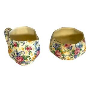 Vintage James Kent Rosalynde Chintz Creamer Sugar Bowl Set Floral England